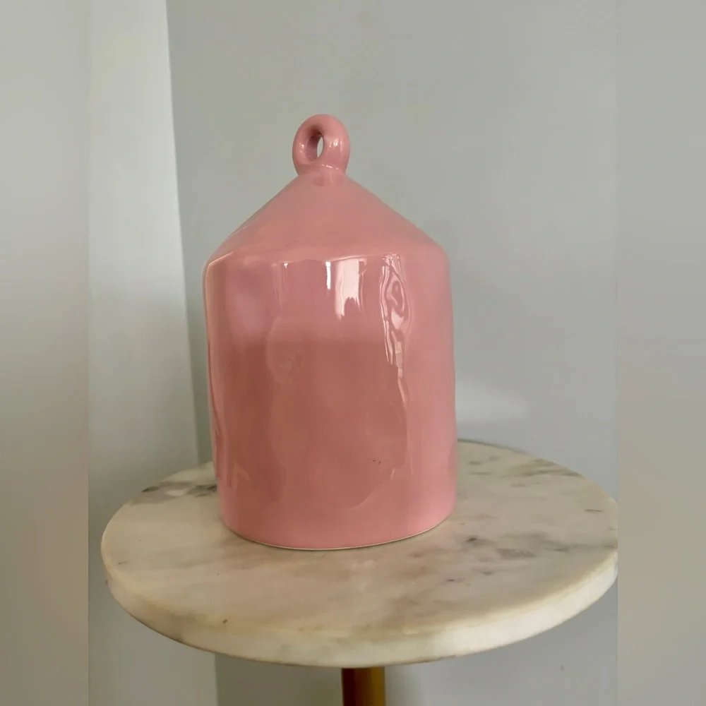 Kathy Diep Pink Ceramic Birdhouse Glossy Modern Cottagecore Decor OS